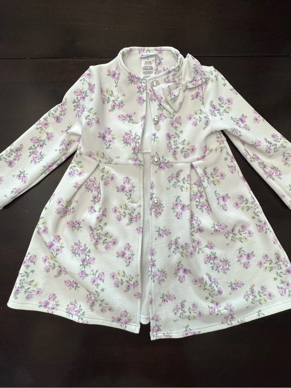 Blueberi Boulevard Girls Floral Dress and Coat Set in White and Lavender Size 6